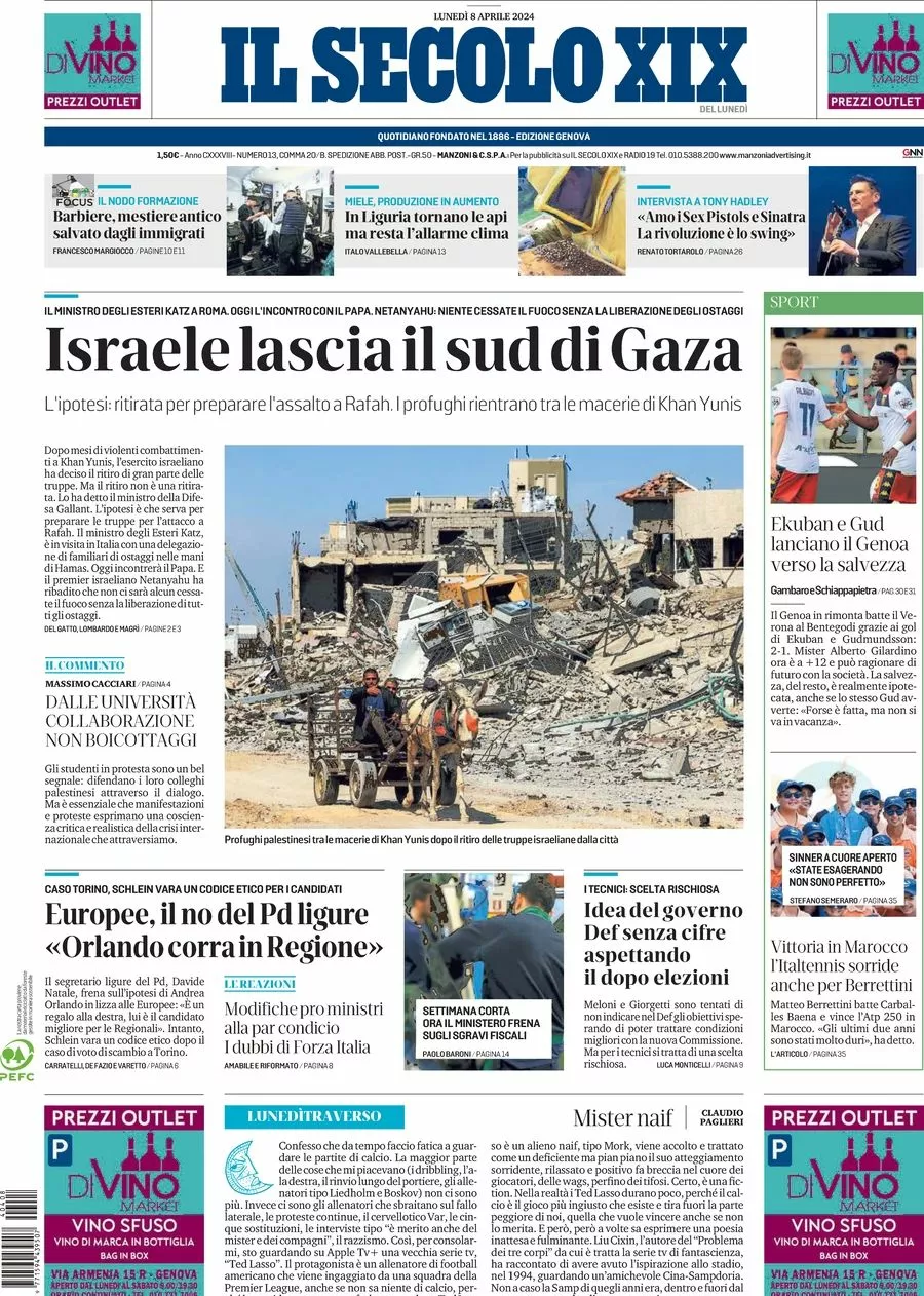 Prima-pagina-secolo-xix-editoriale-oggi-edizione-di-oggi-08-04-2024