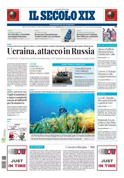 Prima-pagina-secolo-xix-editoriale-oggi-edizione-di-oggi-08-08-2024