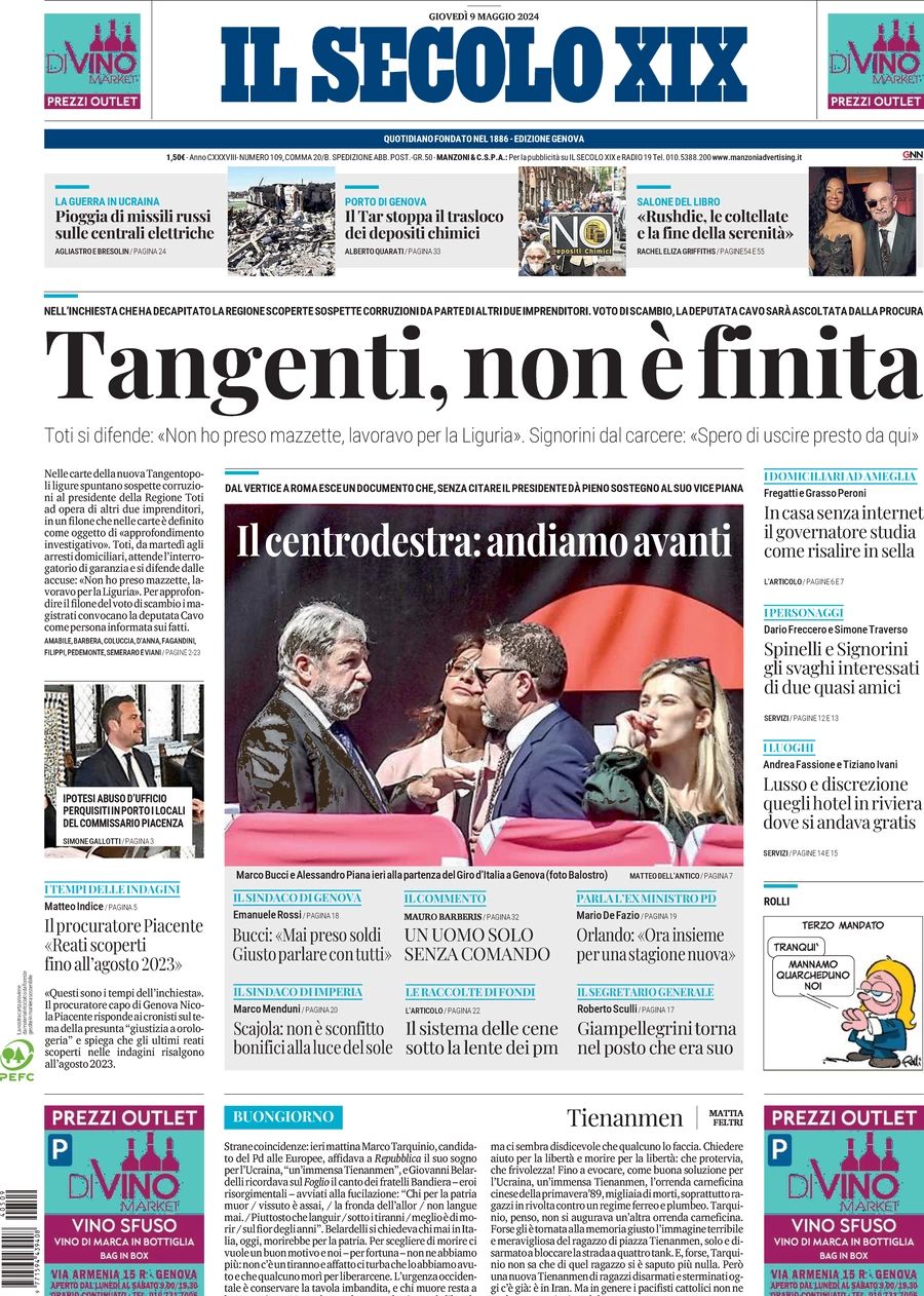 Prima-pagina-secolo-xix-editoriale-oggi-edizione-di-oggi-09-05-2024