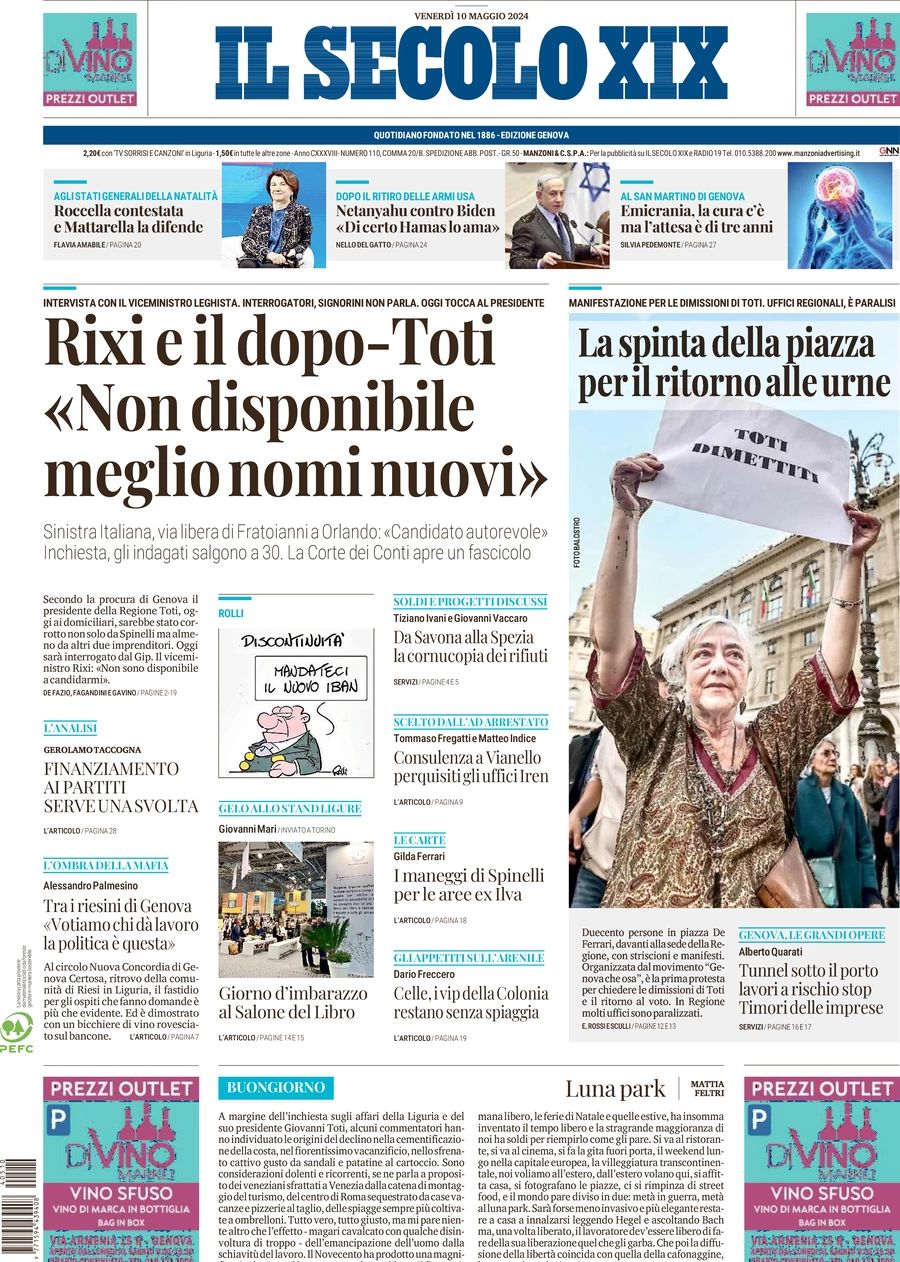 Prima-pagina-secolo-xix-editoriale-oggi-edizione-di-oggi-10-05-2024