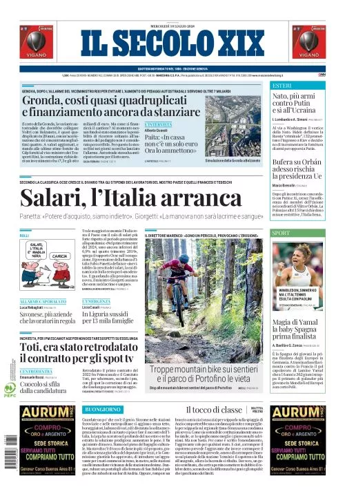 Prima-pagina-secolo-xix-editoriale-oggi-edizione-di-oggi-10-07-2024