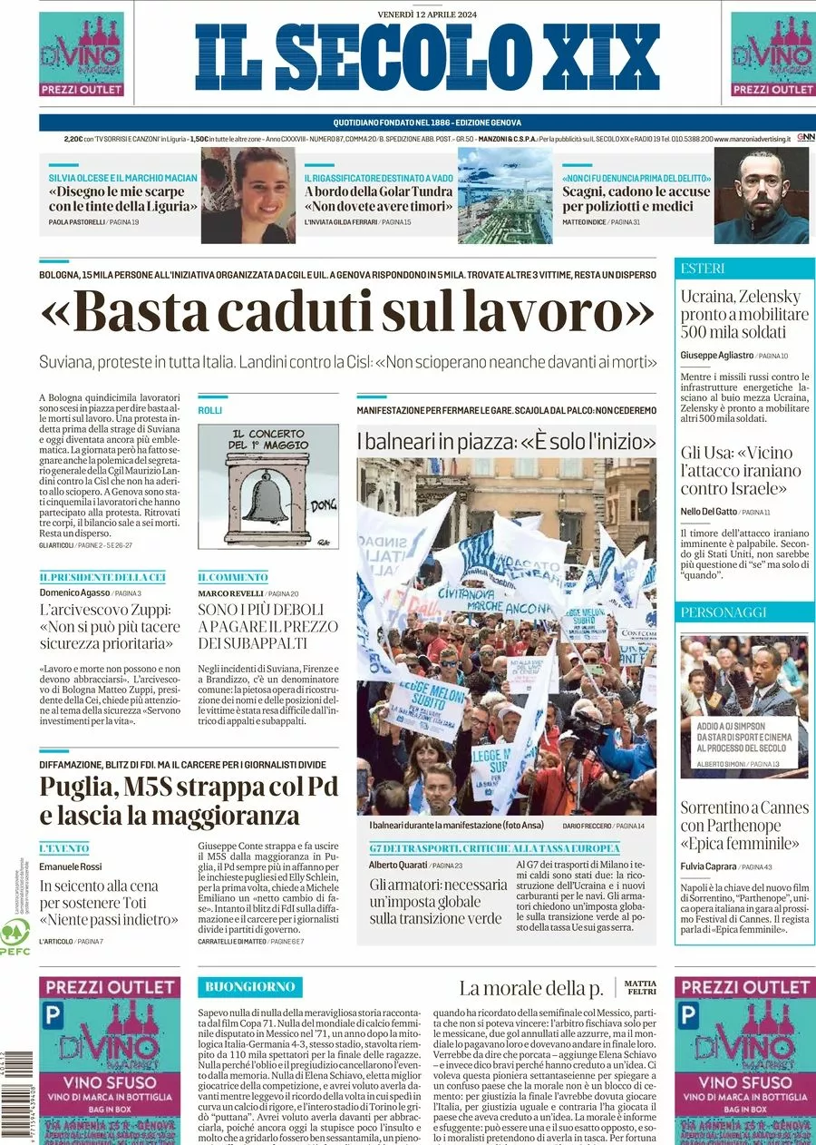 Prima-pagina-secolo-xix-editoriale-oggi-edizione-di-oggi-12-04-2024