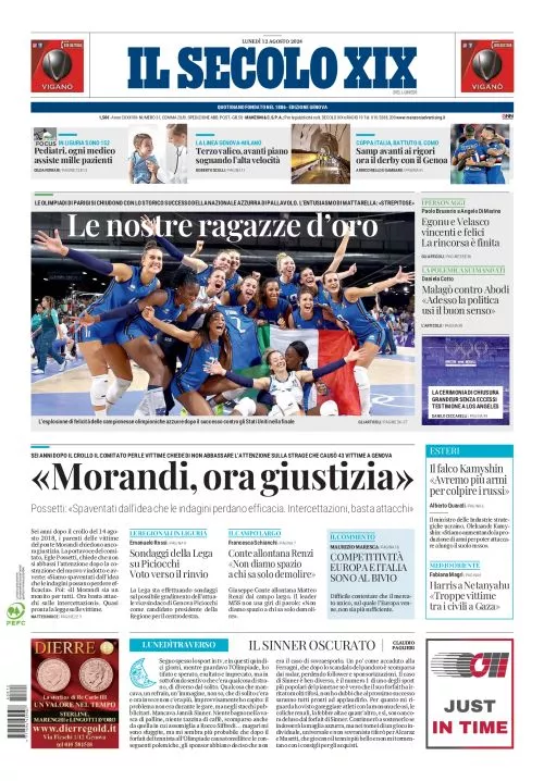 Prima-pagina-secolo-xix-editoriale-oggi-edizione-di-oggi-12-08-2024