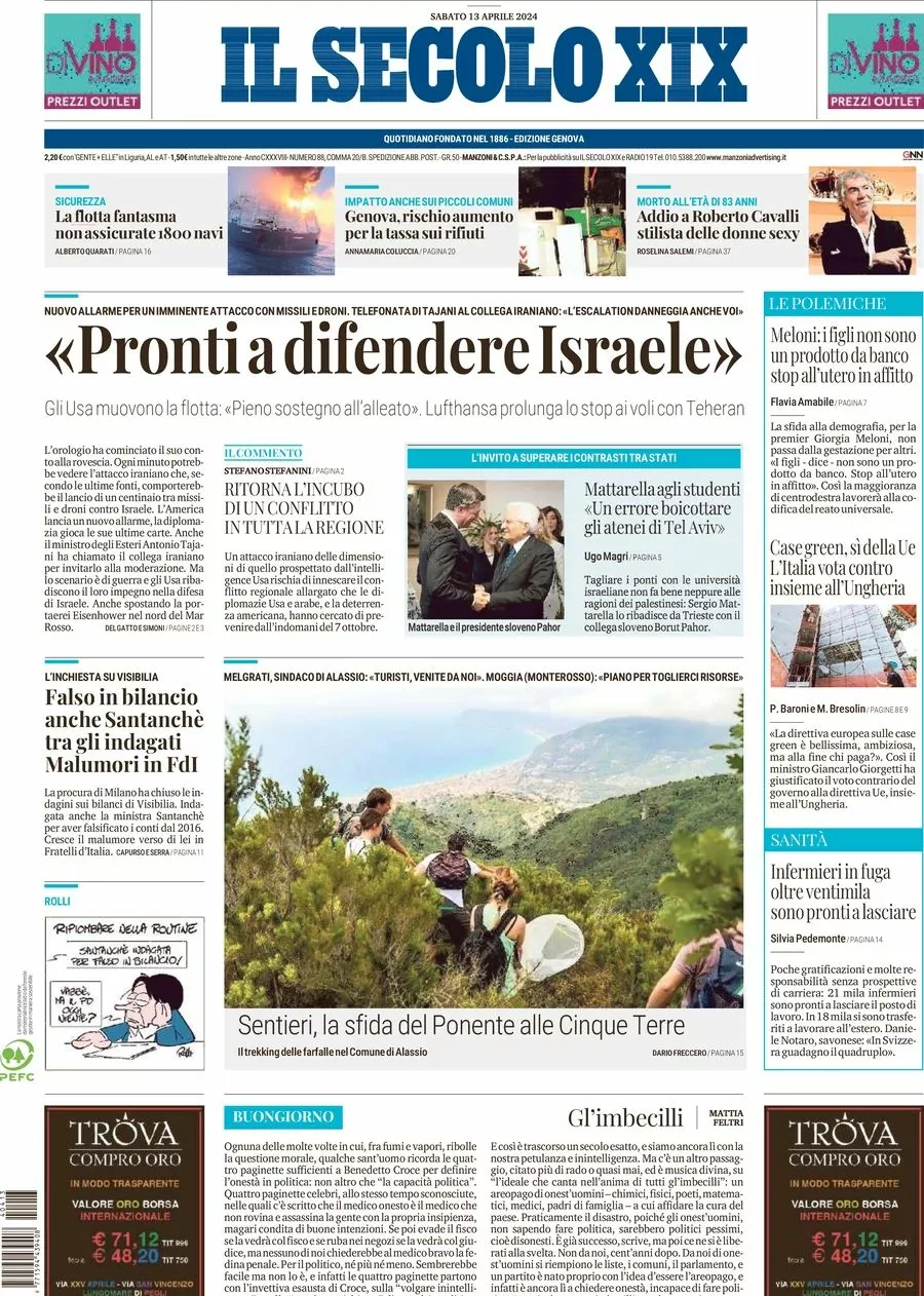 Prima-pagina-secolo-xix-editoriale-oggi-edizione-di-oggi-13-04-2024