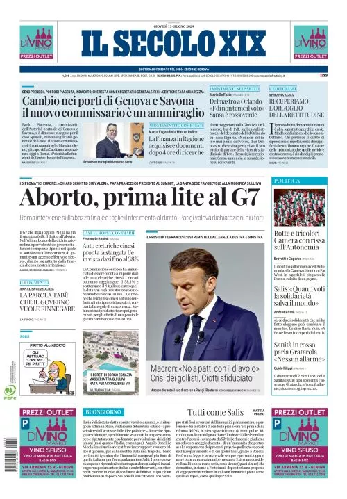 Prima-pagina-secolo-xix-editoriale-oggi-edizione-di-oggi-13-06-2024