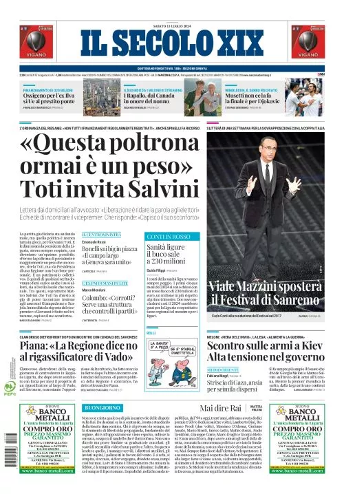 Prima-pagina-secolo-xix-editoriale-oggi-edizione-di-oggi-13-07-2024