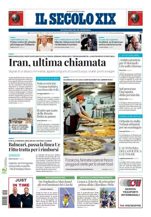 Prima-pagina-secolo-xix-editoriale-oggi-edizione-di-oggi-13-08-2024