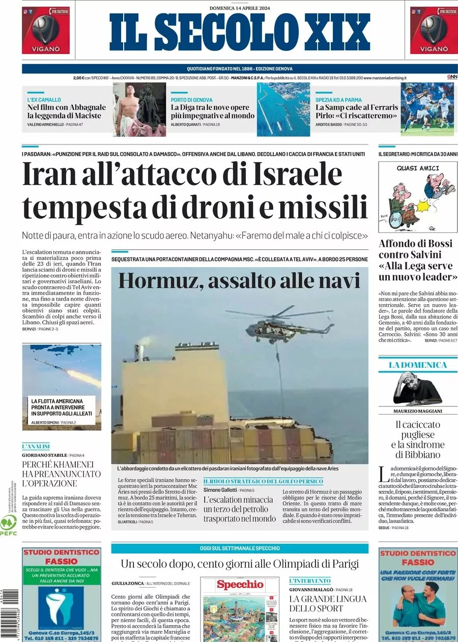 Prima-pagina-secolo-xix-editoriale-oggi-edizione-di-oggi-14-04-2024