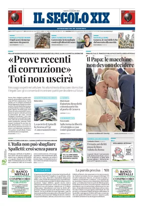 Prima-pagina-secolo-xix-editoriale-oggi-edizione-di-oggi-15-06-2024