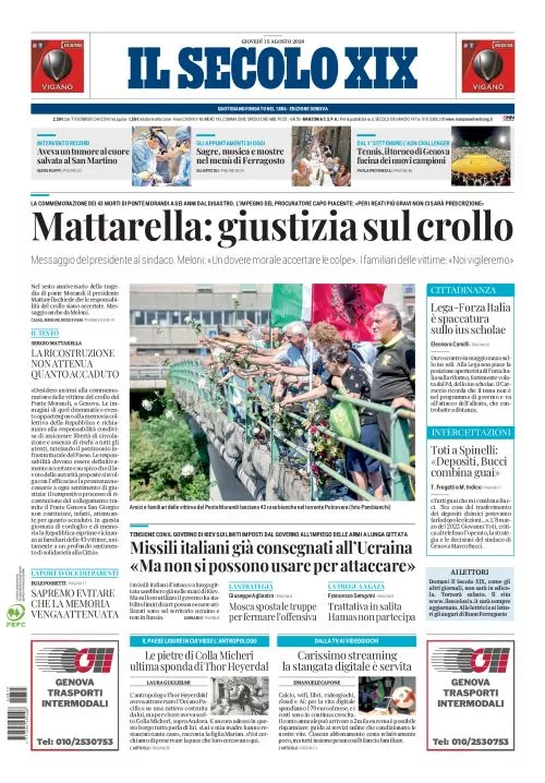 Prima-pagina-secolo-xix-editoriale-oggi-edizione-di-oggi-15-08-2024