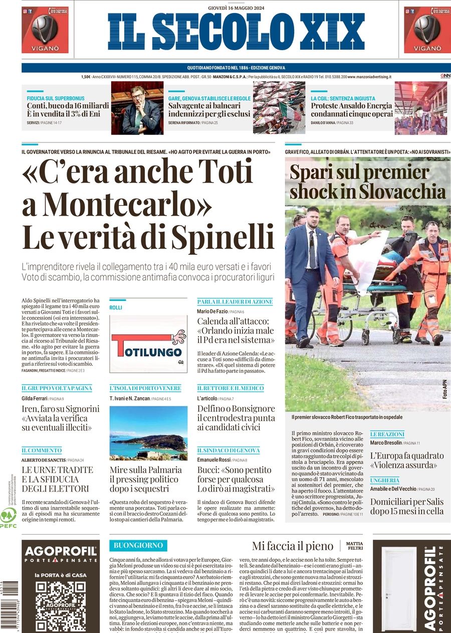 Prima-pagina-secolo-xix-editoriale-oggi-edizione-di-oggi-16-05-2024