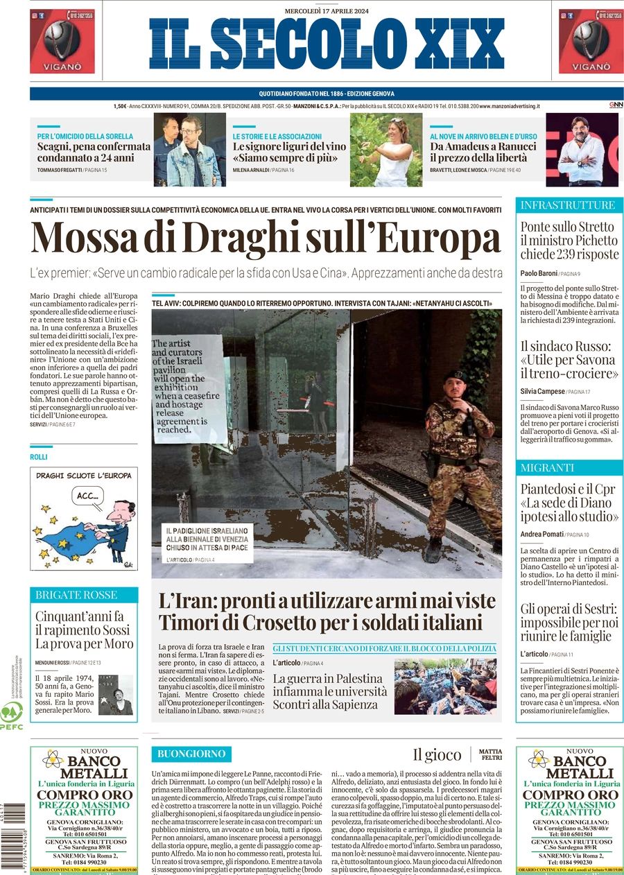 Prima-pagina-secolo-xix-editoriale-oggi-edizione-di-oggi-17-04-2024