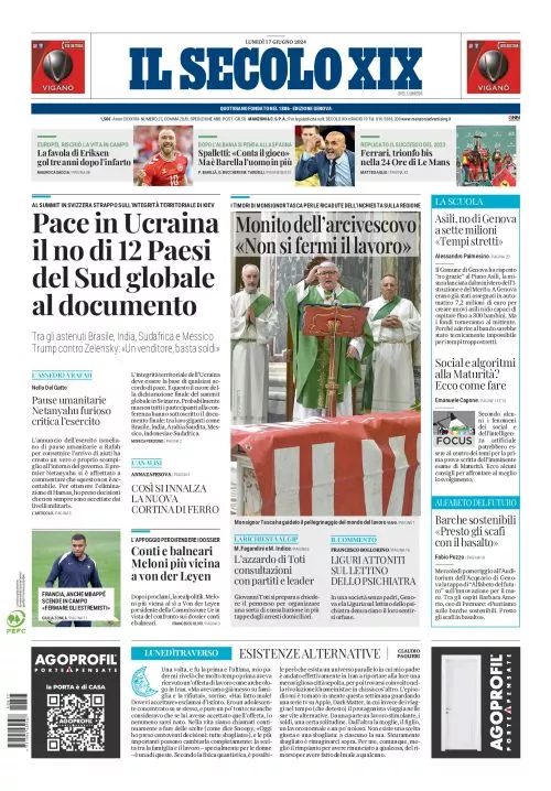 Prima-pagina-secolo-xix-editoriale-oggi-edizione-di-oggi-17-06-2024