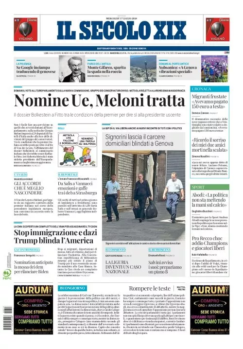 Prima-pagina-secolo-xix-editoriale-oggi-edizione-di-oggi-17-07-2024