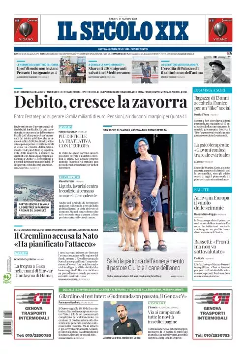 Prima-pagina-secolo-xix-editoriale-oggi-edizione-di-oggi-17-08-2024