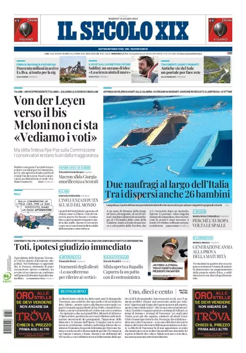 Prima-pagina-secolo-xix-editoriale-oggi-edizione-di-oggi-18-06-2024