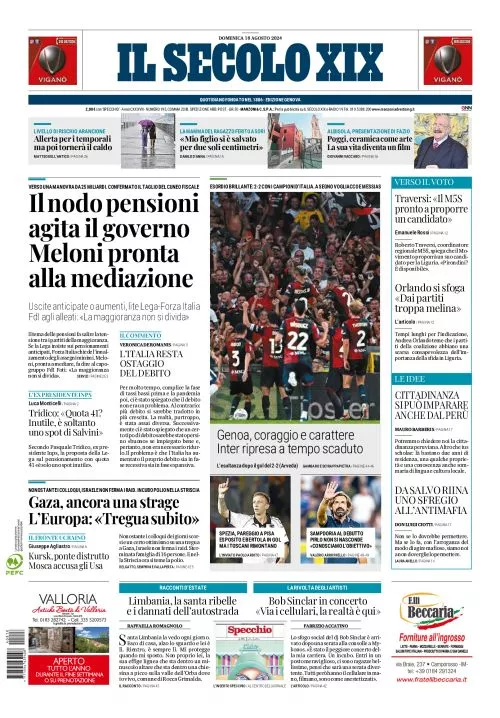 Prima-pagina-secolo-xix-editoriale-oggi-edizione-di-oggi-18-08-2024