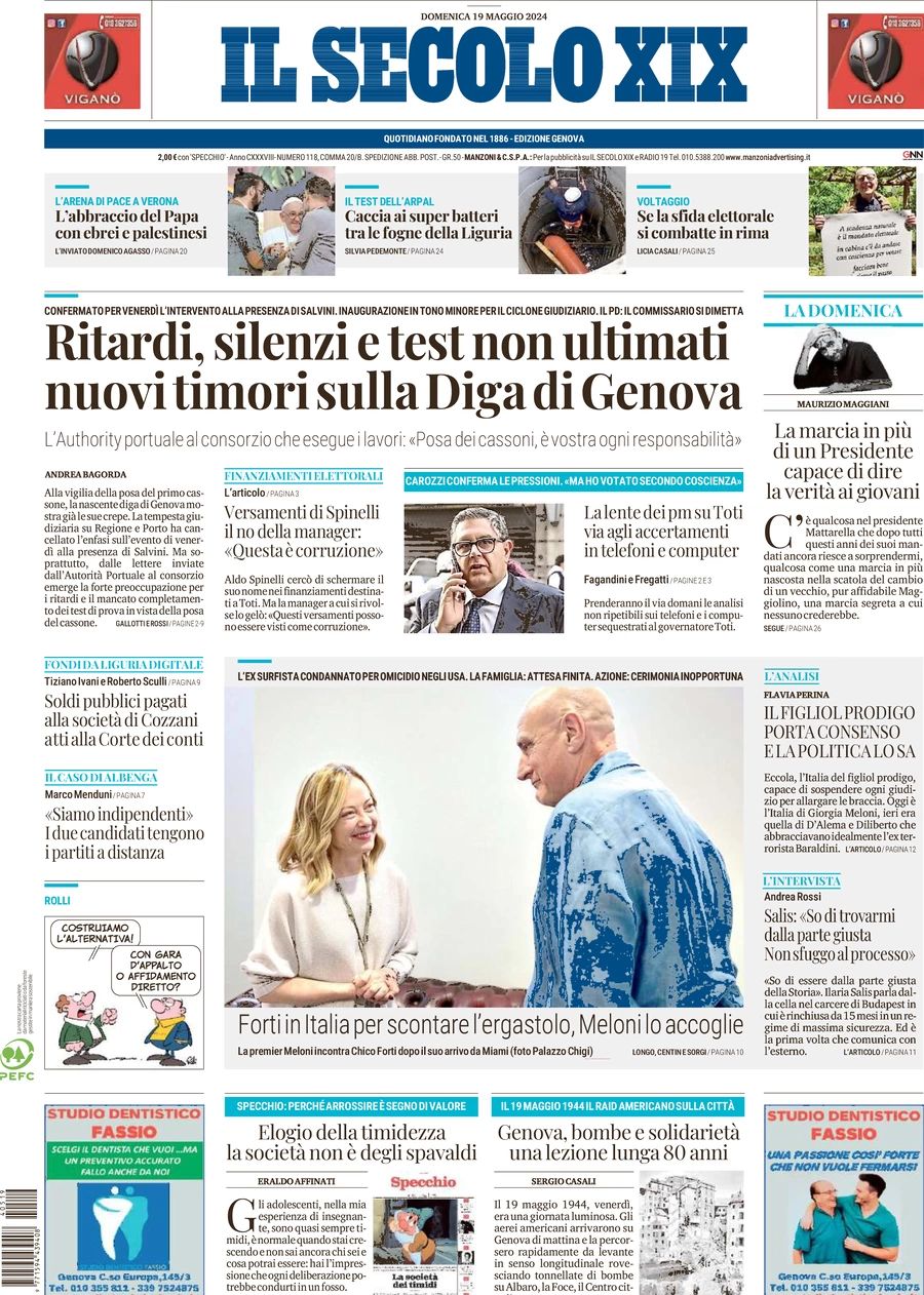 Prima-pagina-secolo-xix-editoriale-oggi-edizione-di-oggi-19-05-2024