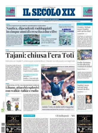 Prima-pagina-secolo-xix-editoriale-oggi-edizione-di-oggi-19-09-2024