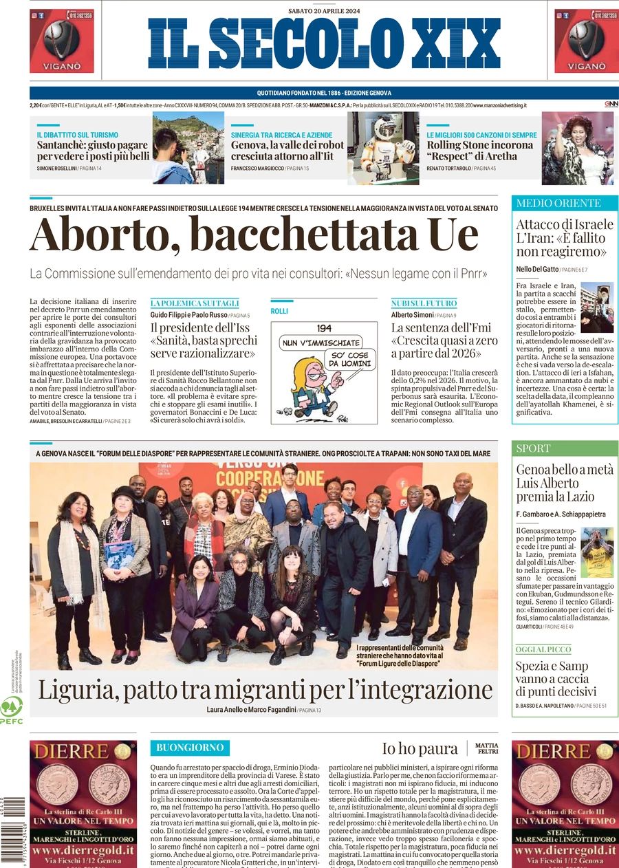 Prima-pagina-secolo-xix-editoriale-oggi-edizione-di-oggi-20-04-2024