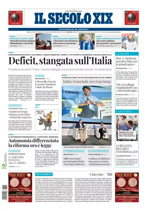 Prima-pagina-secolo-xix-editoriale-oggi-edizione-di-oggi-20-06-2024