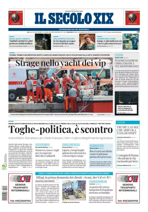 Prima-pagina-secolo-xix-editoriale-oggi-edizione-di-oggi-20-08-2024