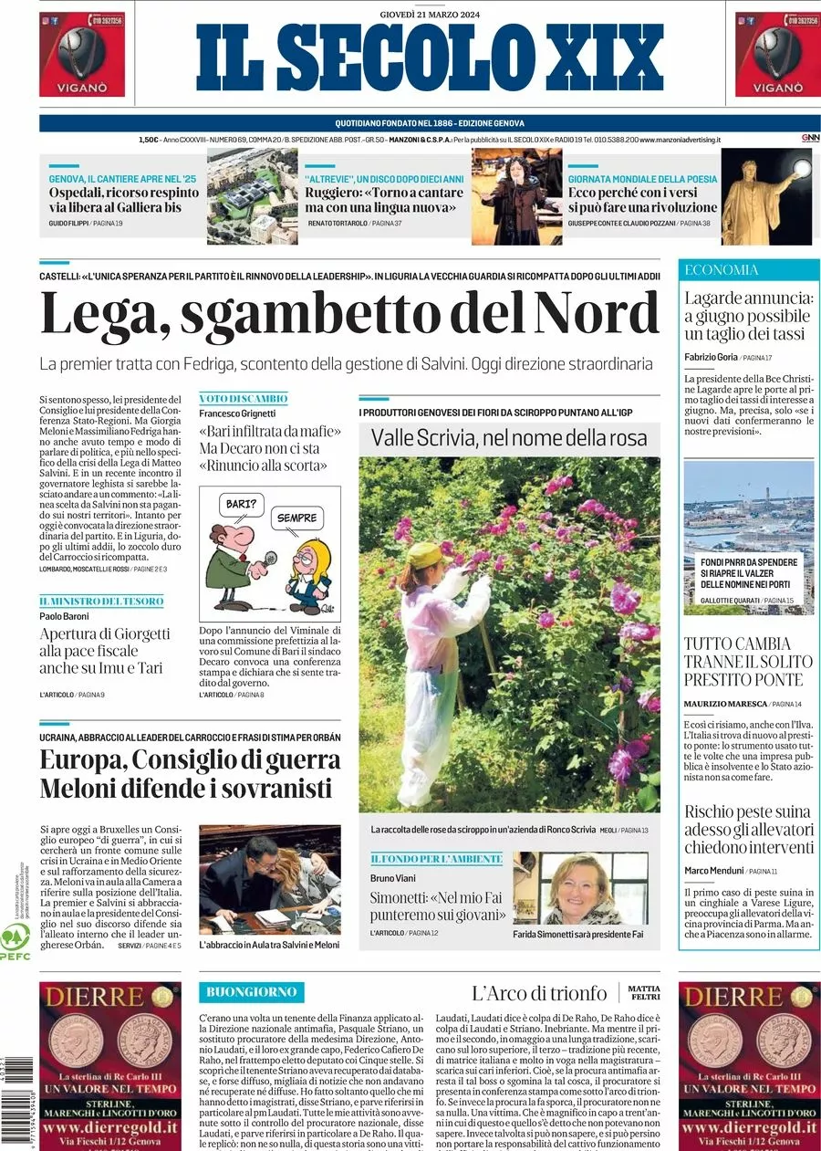 Prima-pagina-secolo-xix-editoriale-oggi-edizione-di-oggi-21-03-2024