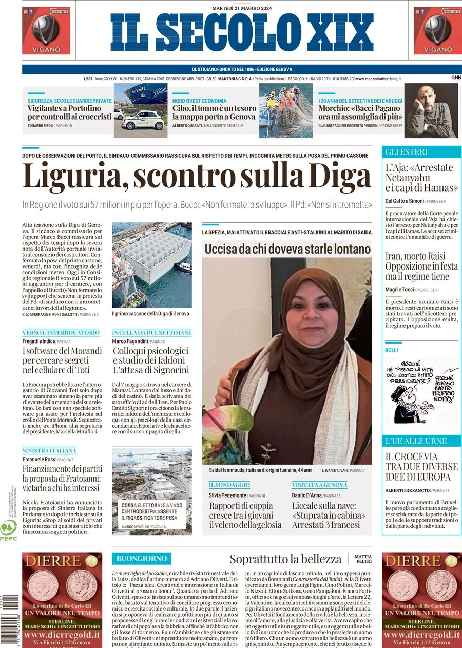 Prima-pagina-secolo-xix-editoriale-oggi-edizione-di-oggi-21-05-2024