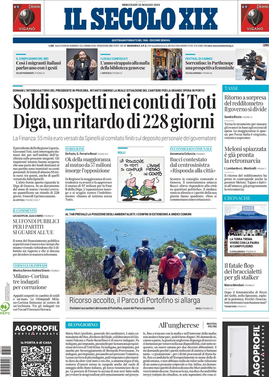 Prima-pagina-secolo-xix-editoriale-oggi-edizione-di-oggi-22-05-2024