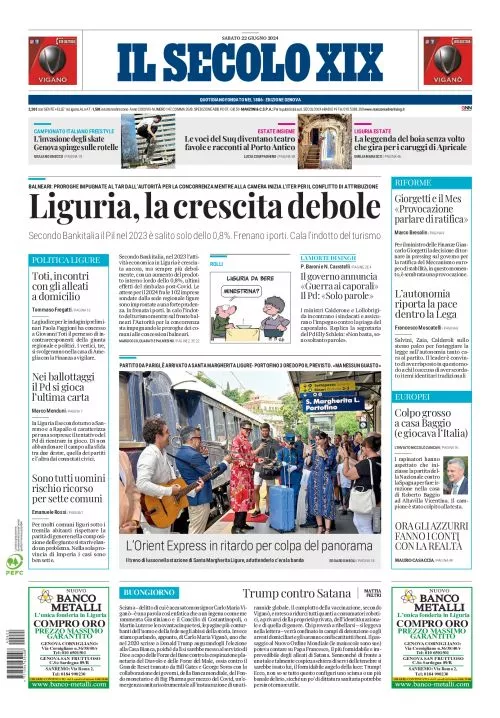 Prima-pagina-secolo-xix-editoriale-oggi-edizione-di-oggi-22-06-2024