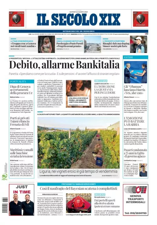 Prima-pagina-secolo-xix-editoriale-oggi-edizione-di-oggi-22-08-2024