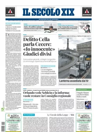 Prima-pagina-secolo-xix-editoriale-oggi-edizione-di-oggi-22-11-2024