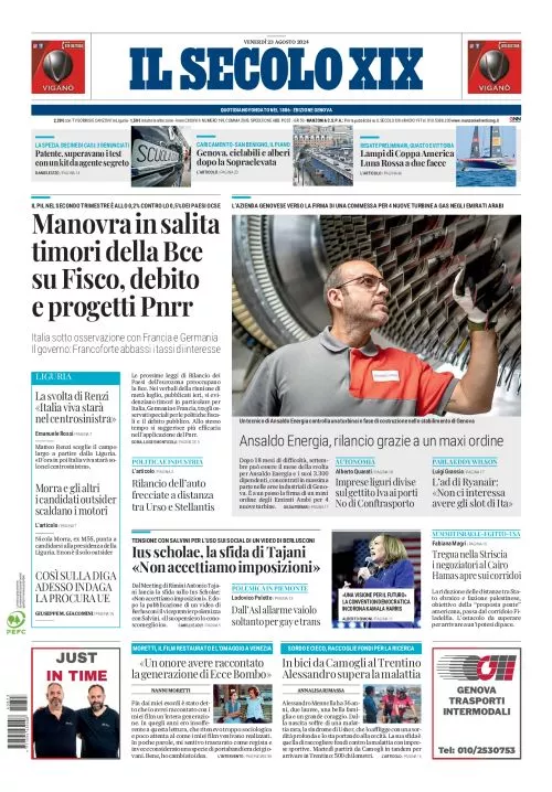 Prima-pagina-secolo-xix-editoriale-oggi-edizione-di-oggi-23-08-2024