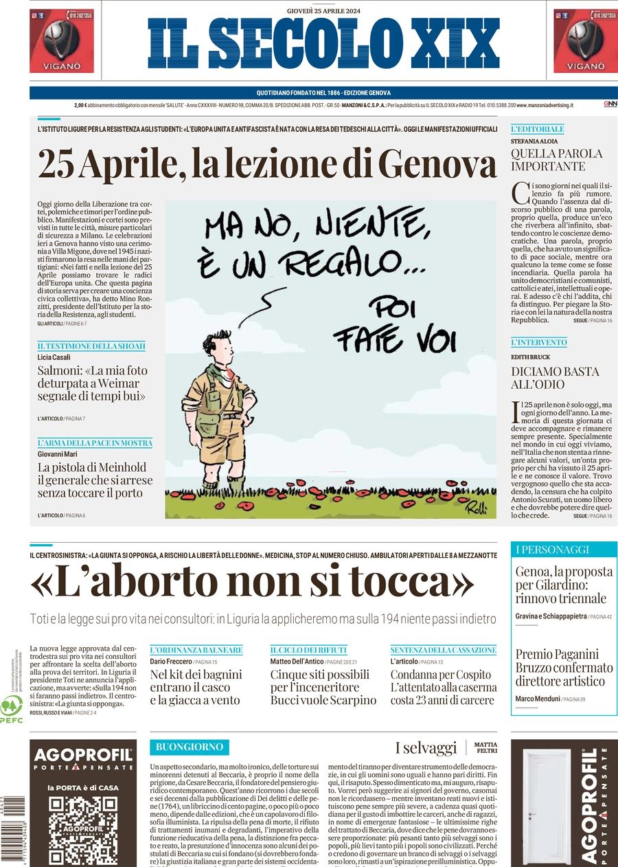 Prima-pagina-secolo-xix-editoriale-oggi-edizione-di-oggi-25-04-2024