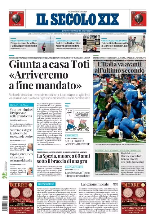 Prima-pagina-secolo-xix-editoriale-oggi-edizione-di-oggi-25-06-2024