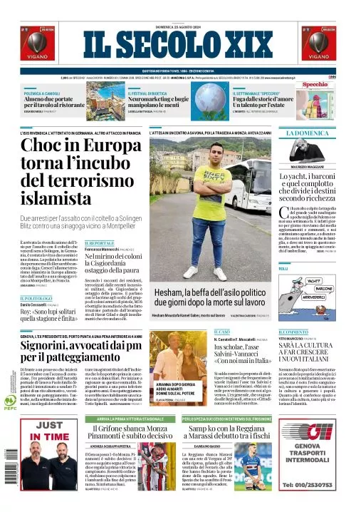 Prima-pagina-secolo-xix-editoriale-oggi-edizione-di-oggi-25-08-2024