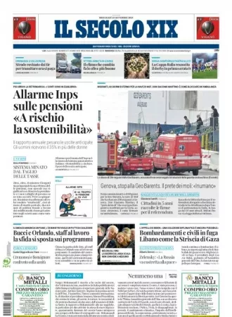 Prima-pagina-secolo-xix-editoriale-oggi-edizione-di-oggi-25-09-2024