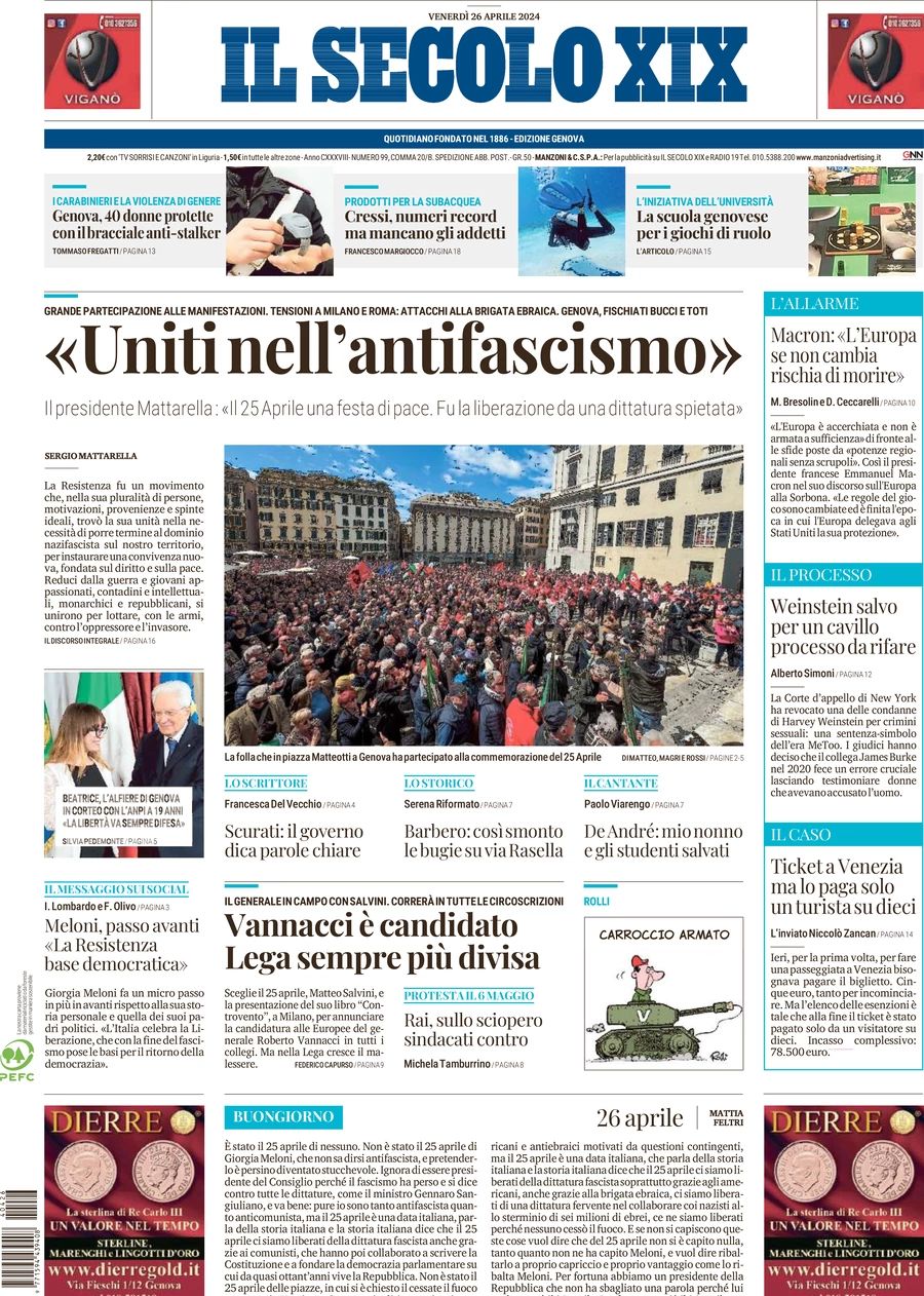 Prima-pagina-secolo-xix-editoriale-oggi-edizione-di-oggi-26-04-2024