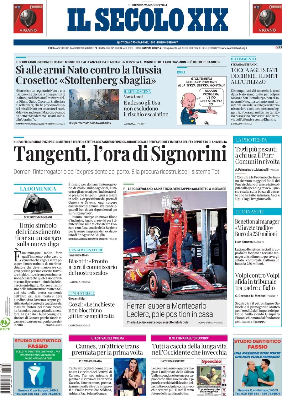 Prima-pagina-secolo-xix-editoriale-oggi-edizione-di-oggi-26-05-2024