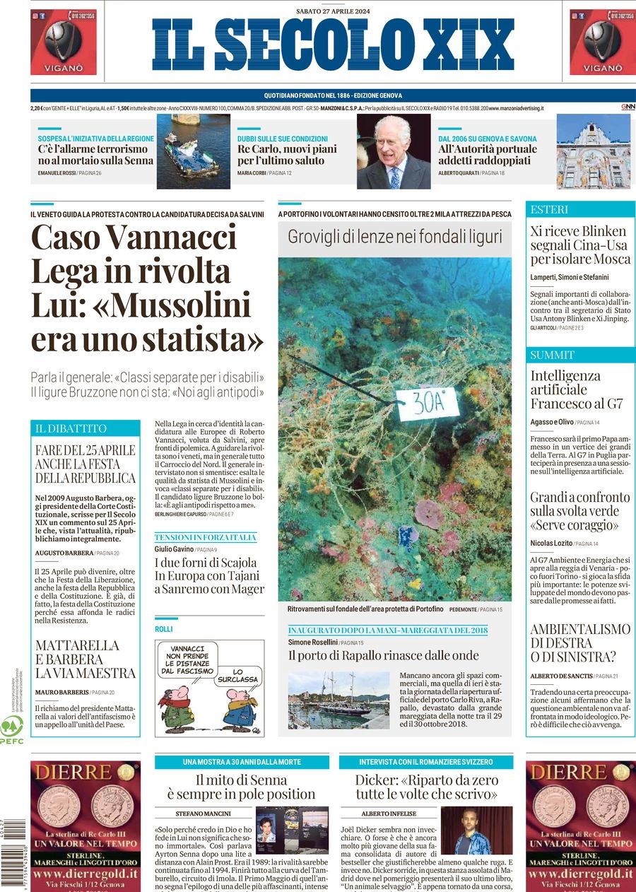 Prima-pagina-secolo-xix-editoriale-oggi-edizione-di-oggi-27-04-2024