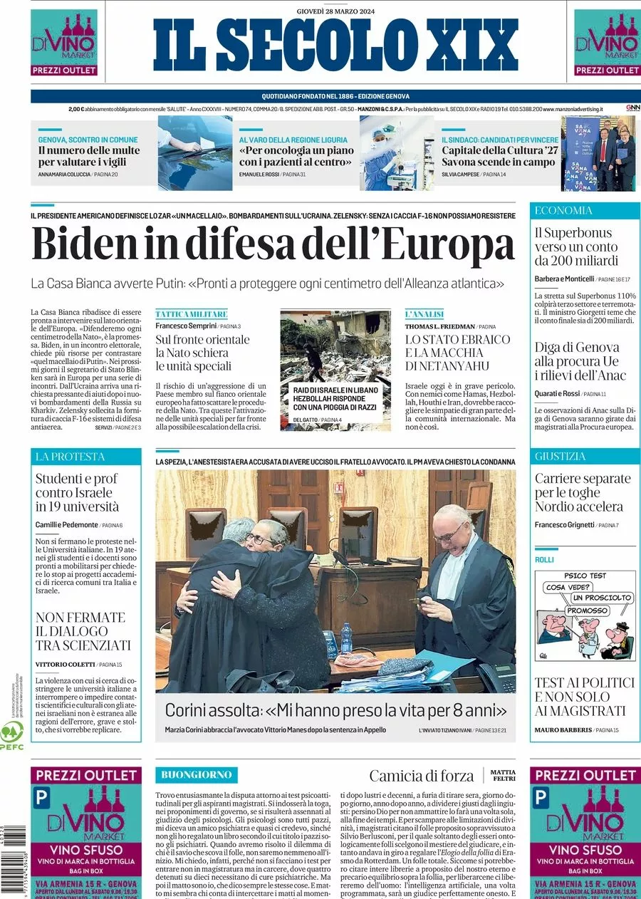 Prima-pagina-secolo-xix-editoriale-oggi-edizione-di-oggi-28-03-2024