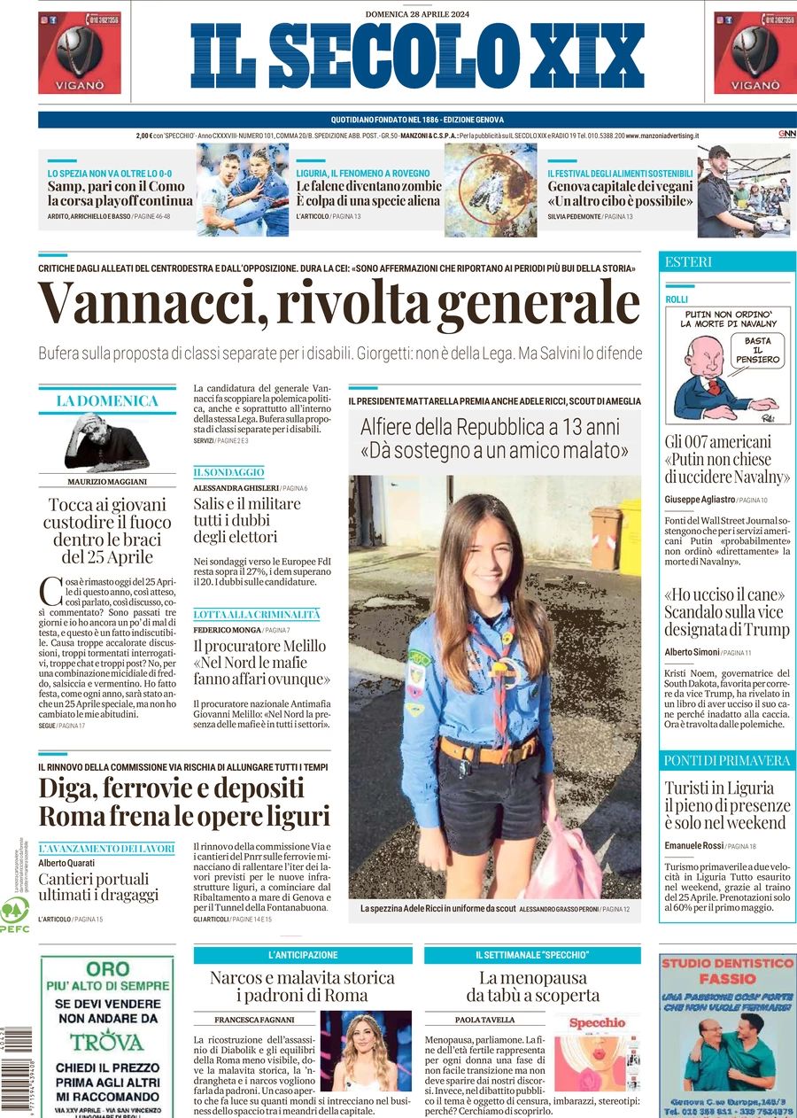 Prima-pagina-secolo-xix-editoriale-oggi-edizione-di-oggi-28-04-2024