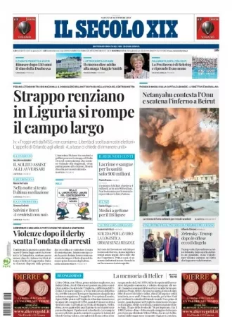 Prima-pagina-secolo-xix-editoriale-oggi-edizione-di-oggi-28-09-2024