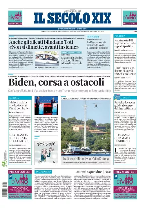 Prima-pagina-secolo-xix-editoriale-oggi-edizione-di-oggi-29-06-2024