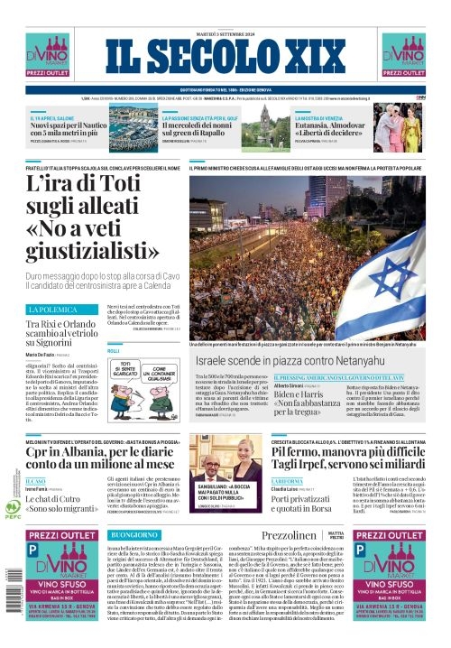 Prima-pagina-secolo-xix-editoriale-oggi-edizione-di-oggi-03-09-2024