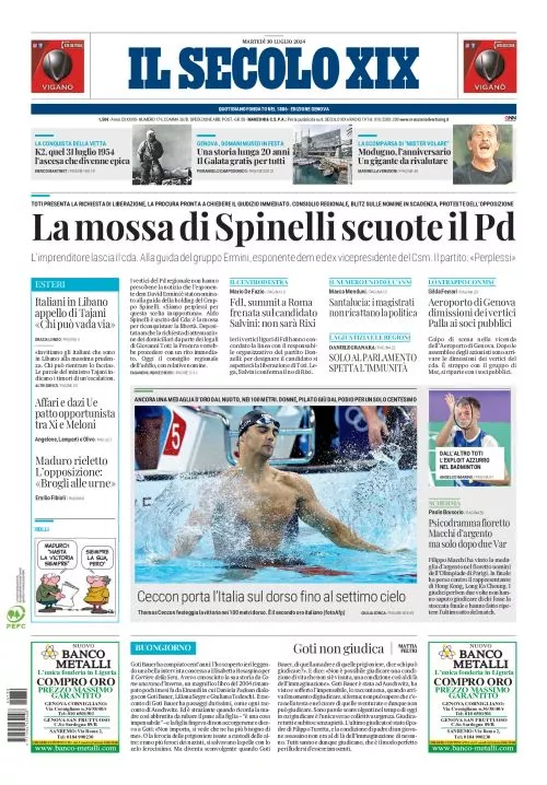 Prima-pagina-secolo-xix-editoriale-oggi-edizione-di-oggi-30-07-2024