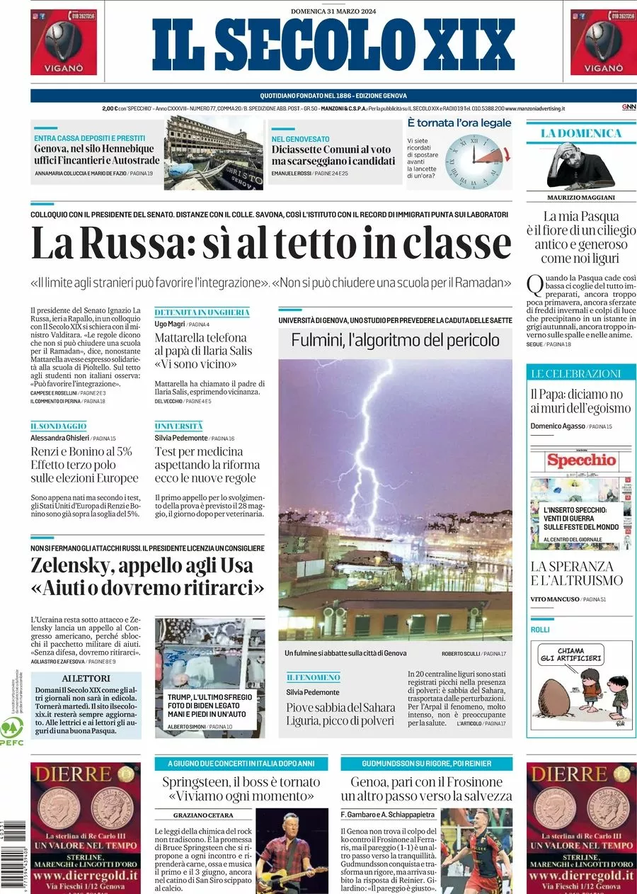 Prima-pagina-secolo-xix-editoriale-oggi-edizione-di-oggi-31-03-2024