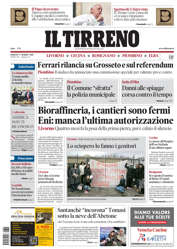 Prima-pagina-tirreno-edizione-di-oggi-01-03-2025