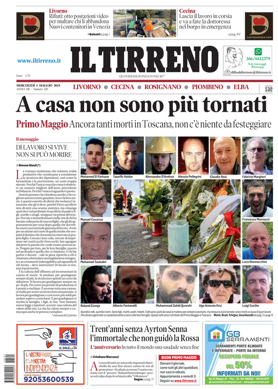 Prima-pagina-tirreno-edizione-di-oggi-01-05-2024