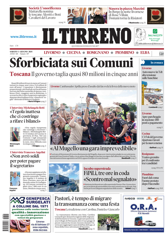 Prima-pagina-tirreno-edizione-di-oggi-01-06-2024